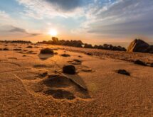 пляж, песок, отпечаток на песке, закат, где отдохнуть на азовском море