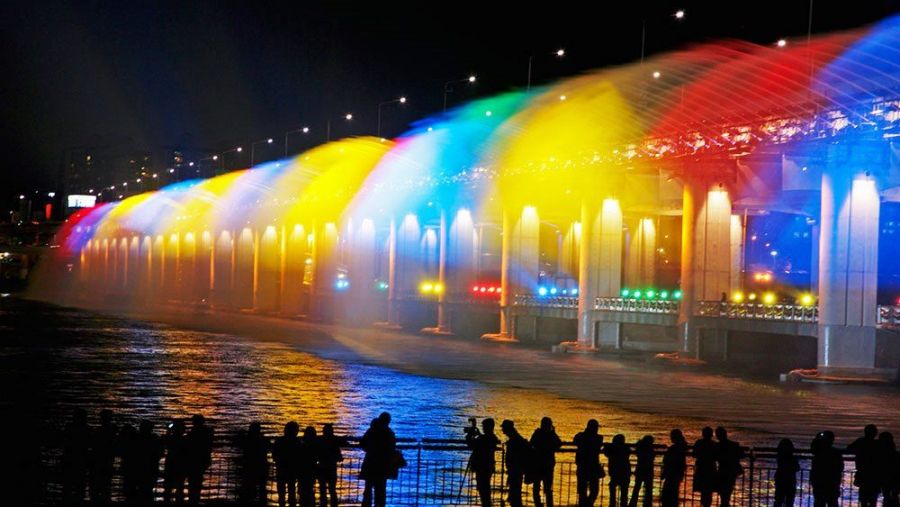 радужный фонтан, разноцветный фонтан, фонтан мост, сеул, самые красивые фонтаны в мире