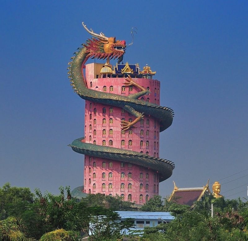 храм, башня, буддизм, дракон, храм дракона, религия, золотой дракон