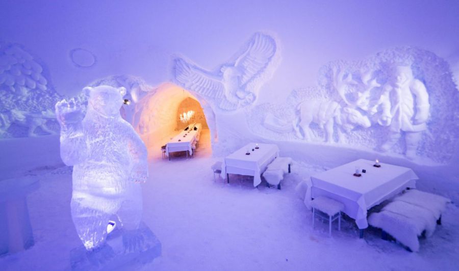 ледяная мебель, мебель из снега, ледяной отель, рованиеми, сноуленд, финляндия, новый год в лапландии
