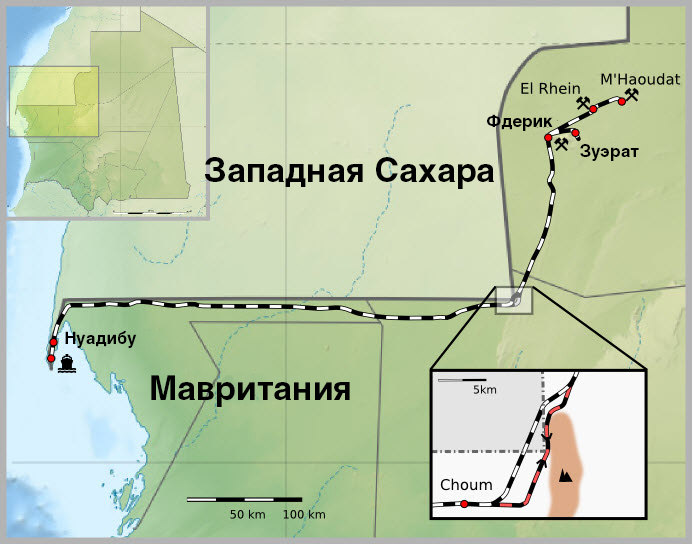 карта мавритании, карта железной дороги мавритании