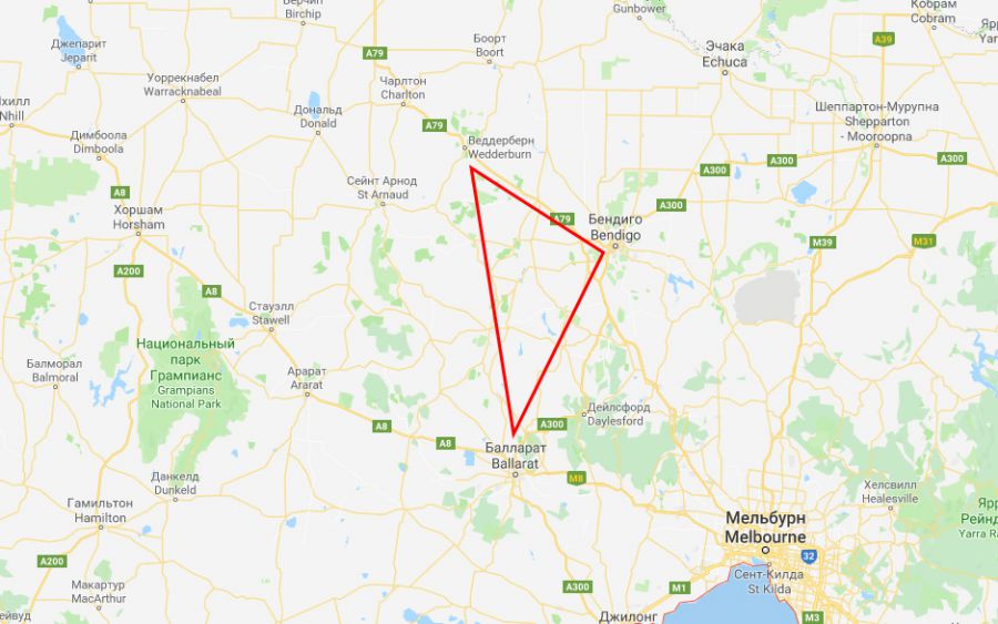 карта золотой лихорадки в австралии, золотая лихорадка, золотой треугольник в австралии